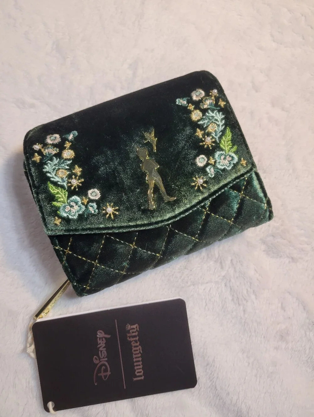 Peter Pan Tinkerbell Loungefly Exclusive Quilted Green Mini Backpack And Wallet